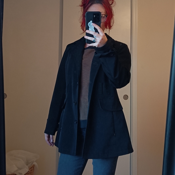 Vintage Short Black Trench Coat by Fleet Street - Picture 3 of 6